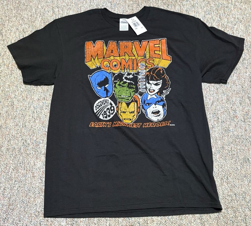Marvel Comics New Adult T-Shirt - Earth's Mightiest Heroes Head Shots 1939
